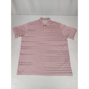 Nike Tiger Woods Gold Polo Shirt Men's XL Pink Gray & White Stripes 2 Snaps